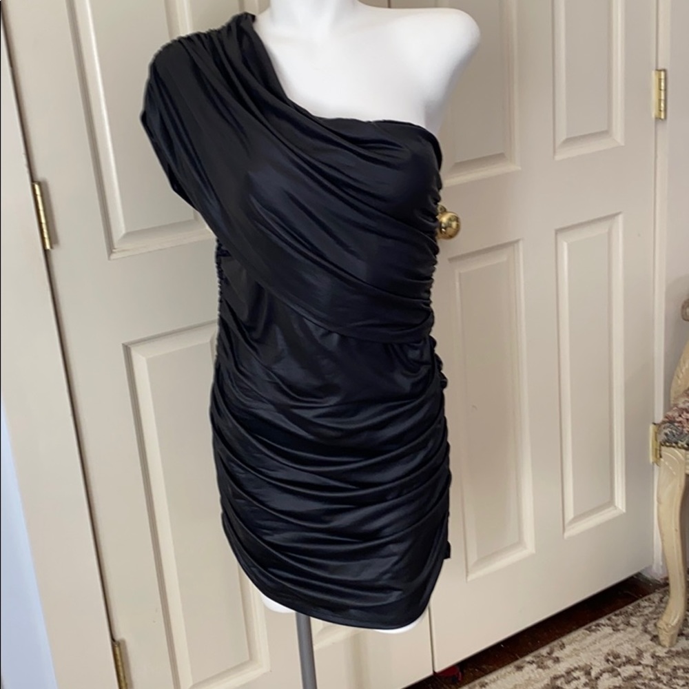 Faux Leather one shoulder blk dress
